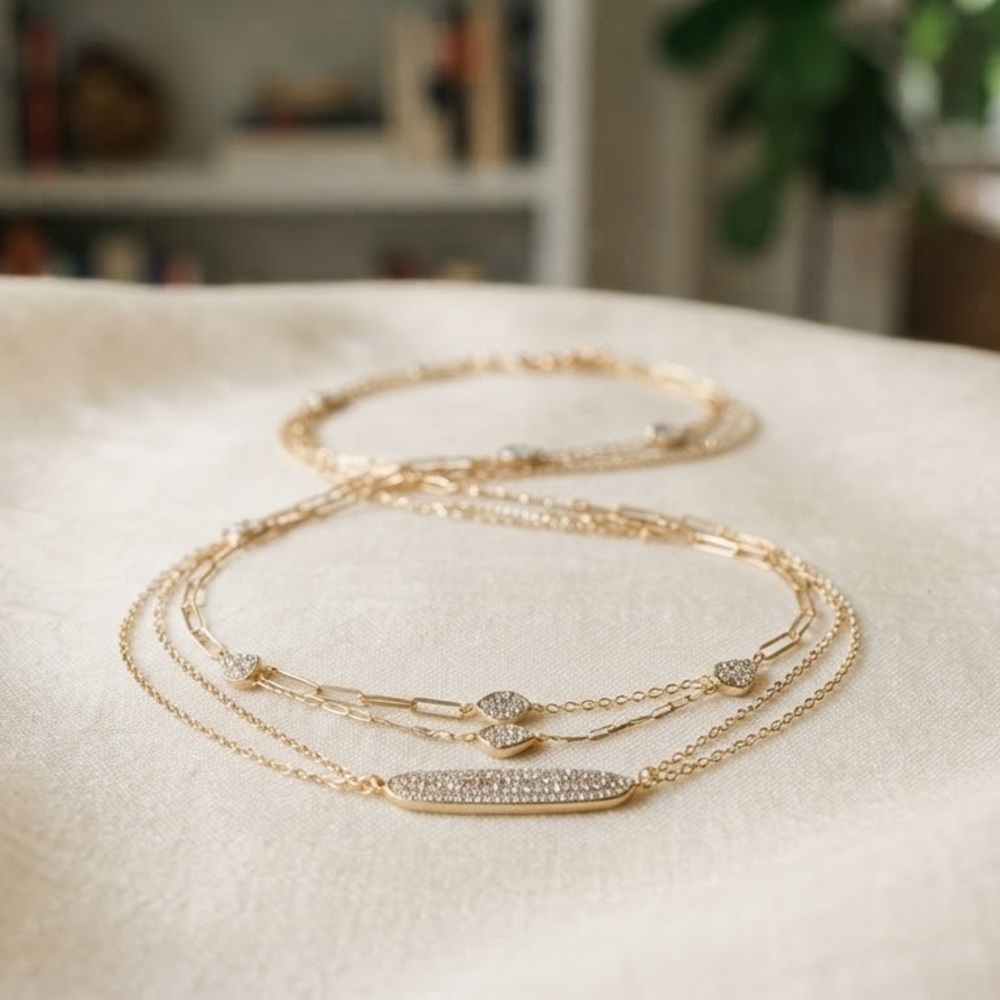 Layered Pavé Crystal Gold Necklace - Women Jewelry